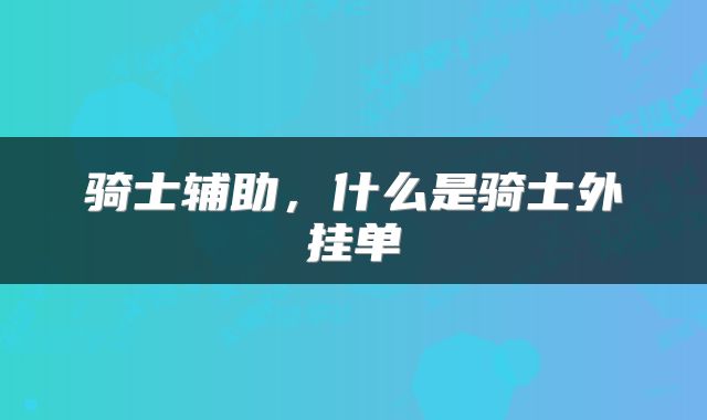 骑士辅助，什么是骑士外挂单