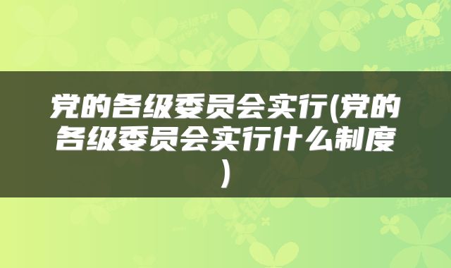 党的各级委员会实行(党的各级委员会实行什么制度)