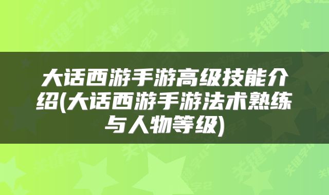 大话西游手游高级技能介绍(大话西游手游法术熟练与人物等级)