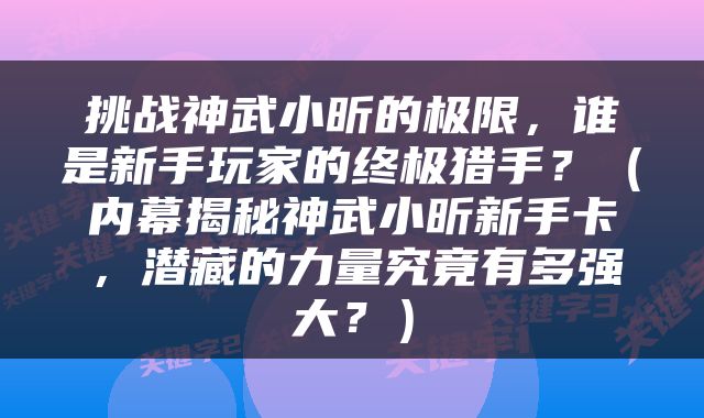 挑战神武小昕的极限，谁是新手玩家的终极猎手？（内幕揭秘神武小昕新手卡，潜藏的力量究竟有多强大？）