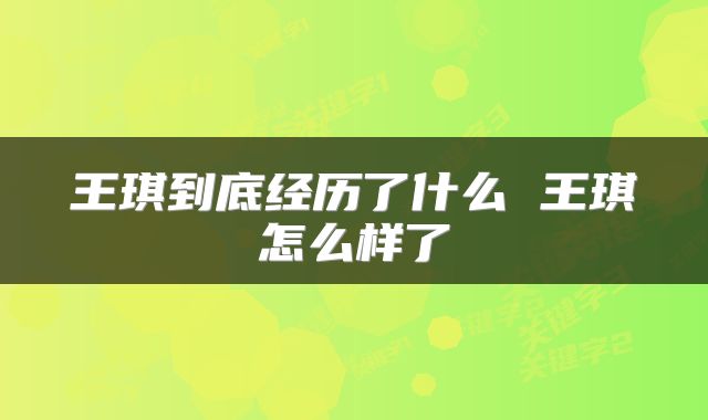 王琪到底经历了什么 王琪怎么样了