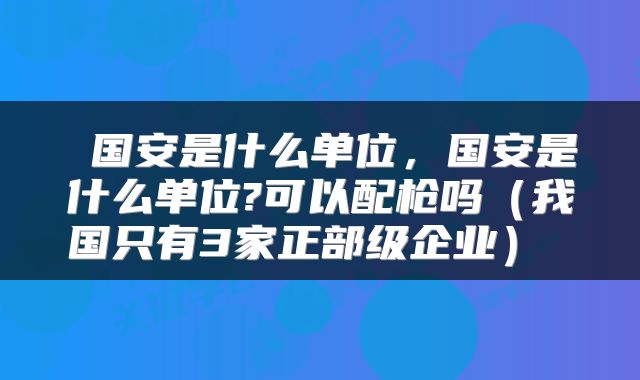  国安是什么单位，国安是什么单位?可以配枪吗（我国只有3家正部级企业） 