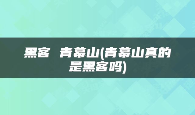 黑客 青幕山(青幕山真的是黑客吗)