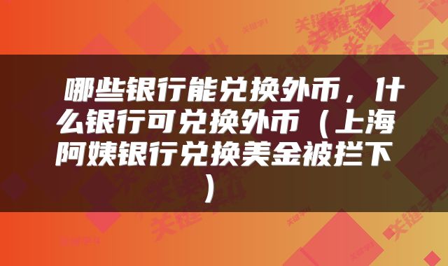  哪些银行能兑换外币，什么银行可兑换外币（上海阿姨银行兑换美金被拦下） 