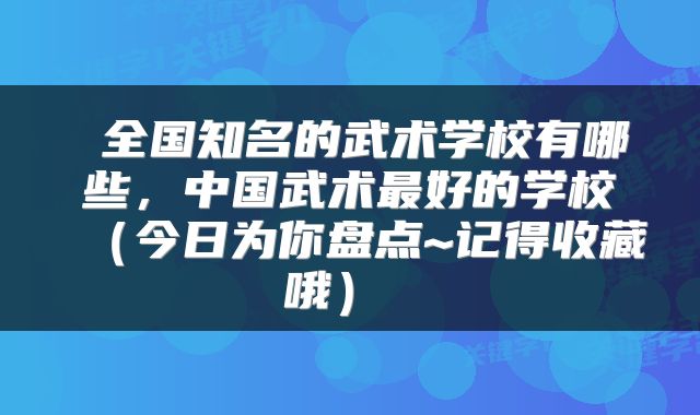 全国知名的武术学校有哪些，中国武术最好的学校（今日为你盘点~记得收藏哦） 