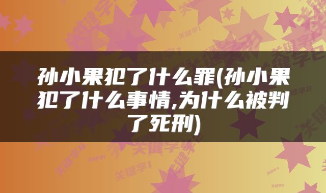 孙小果犯了什么罪(孙小果犯了什么事情,为什么被判了死刑)