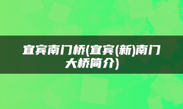 宜宾南门桥(宜宾(新)南门大桥简介)
