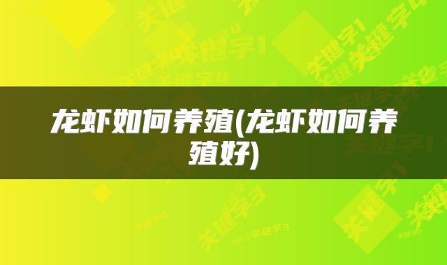 龙虾如何养殖(龙虾如何养殖好)