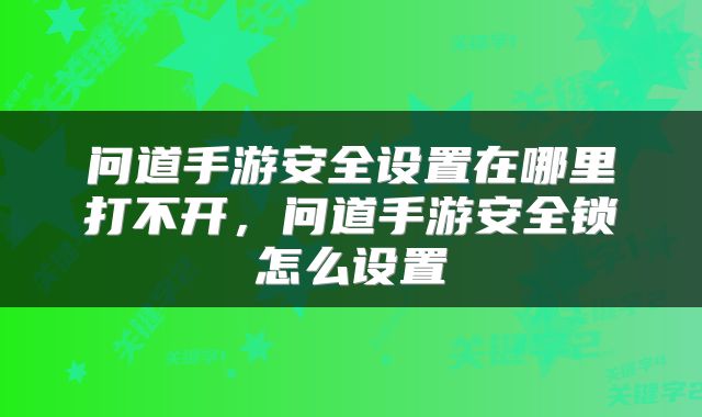 问道手游安全设置在哪里打不开，问道手游安全锁怎么设置