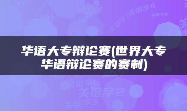 华语大专辩论赛(世界大专华语辩论赛的赛制)