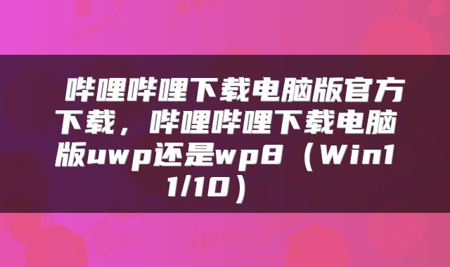  哔哩哔哩下载电脑版官方下载，哔哩哔哩下载电脑版uwp还是wp8（Win11/10） 