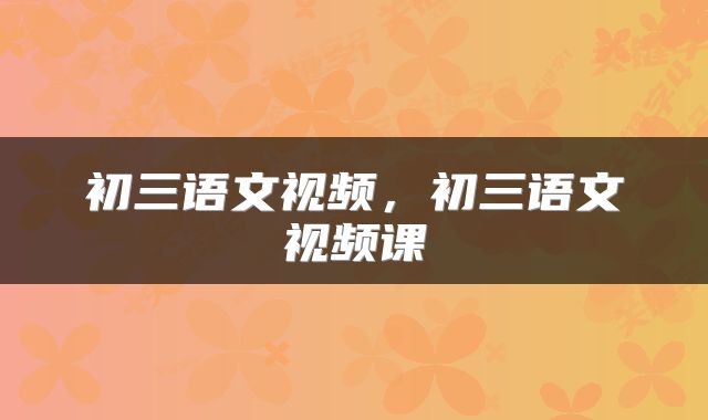 初三语文视频，初三语文视频课