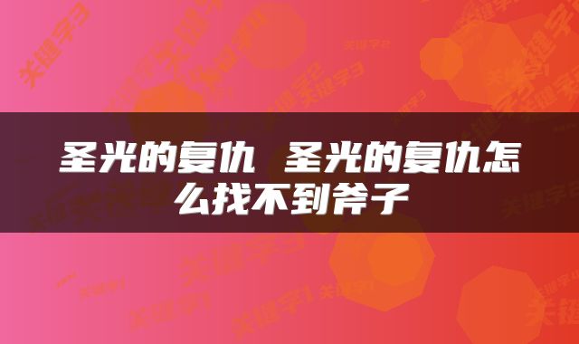 圣光的复仇 圣光的复仇怎么找不到斧子