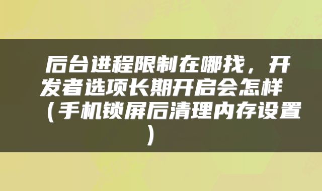 后台进程限制在哪找，开发者选项长期开启会怎样（手机锁屏后清理内存设置） 