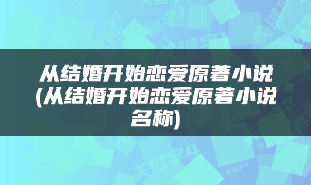 从结婚开始恋爱原著小说(从结婚开始恋爱原著小说名称)