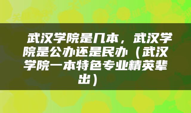  武汉学院是几本，武汉学院是公办还是民办（武汉学院一本特色专业精英辈出） 