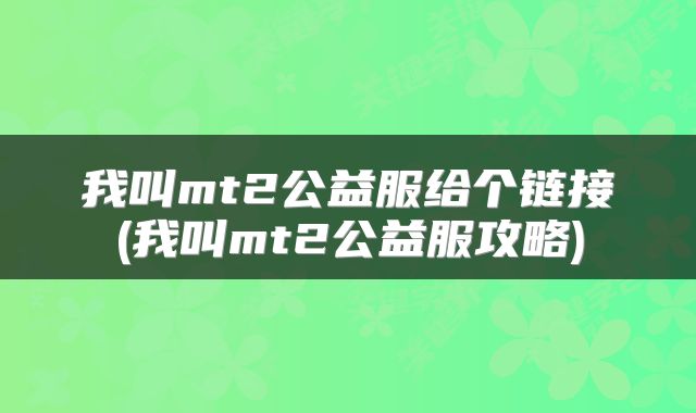 我叫mt2公益服给个链接(我叫mt2公益服攻略)