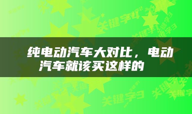  纯电动汽车大对比，电动汽车就该买这样的 