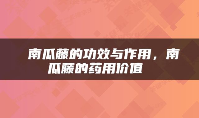  南瓜藤的功效与作用，南瓜藤的药用价值 