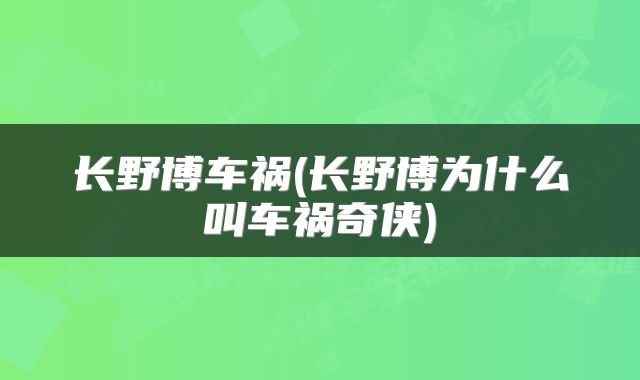 长野博车祸(长野博为什么叫车祸奇侠)