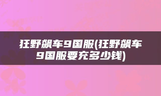 狂野飙车9国服(狂野飙车9国服要充多少钱)