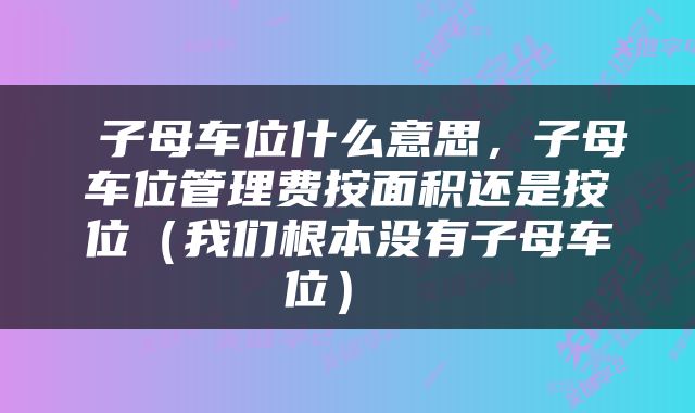  子母车位什么意思，子母车位管理费按面积还是按位（我们根本没有子母车位） 