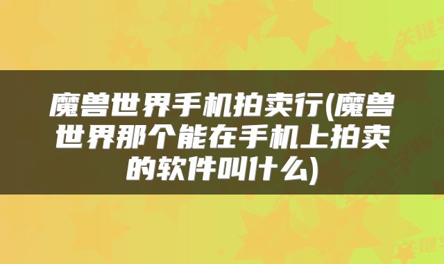 魔兽世界手机拍卖行(魔兽世界那个能在手机上拍卖的软件叫什么)