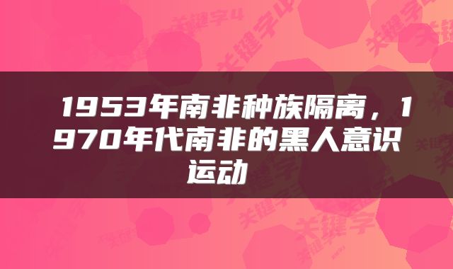  1953年南非种族隔离，1970年代南非的黑人意识运动 