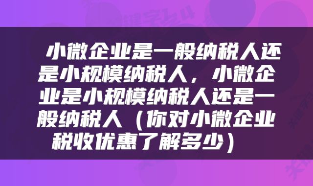  小微企业是一般纳税人还是小规模纳税人，小微企业是小规模纳税人还是一般纳税人（你对小微企业税收优惠了解多少） 