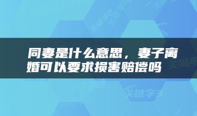 同妻是什么意思,妻子离婚可以要求损害赔偿吗