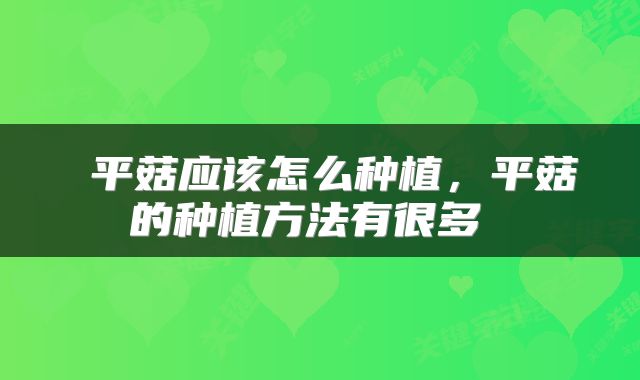  平菇应该怎么种植，平菇的种植方法有很多 
