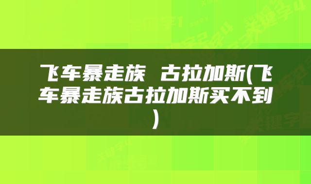 飞车暴走族 古拉加斯(飞车暴走族古拉加斯买不到)