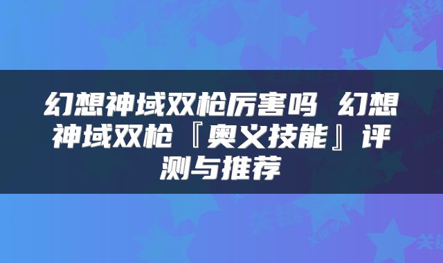 幻想神域双枪厉害吗 幻想神域双枪『奥义技能』评测与推荐