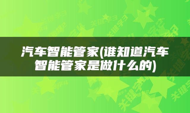 汽车智能管家(谁知道汽车智能管家是做什么的)