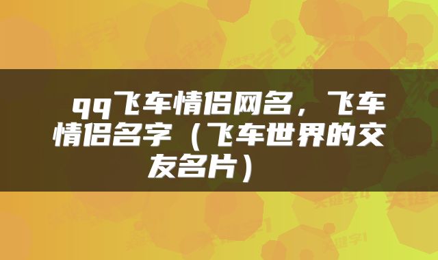  qq飞车情侣网名，飞车情侣名字（飞车世界的交友名片） 