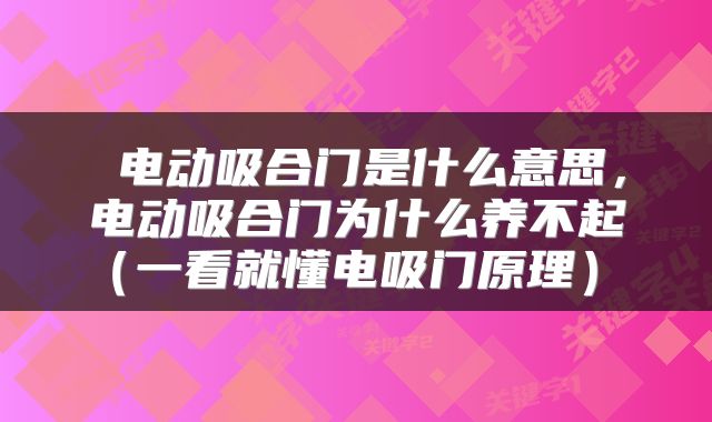  电动吸合门是什么意思，电动吸合门为什么养不起（一看就懂电吸门原理） 