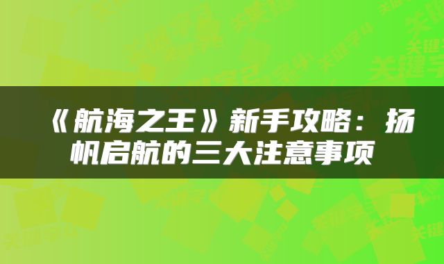 《航海之王》新手攻略：扬帆启航的三大注意事项
