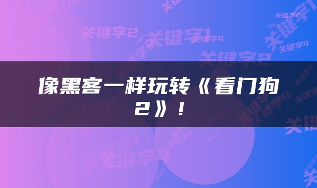 像黑客一样玩转《看门狗2》！