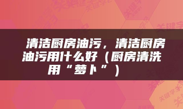  清洁厨房油污，清洁厨房油污用什么好（厨房清洗用“萝卜”） 