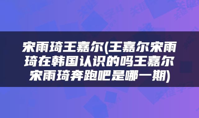 宋雨琦王嘉尔(王嘉尔宋雨琦在韩国认识的吗王嘉尔宋雨琦奔跑吧是哪一期)