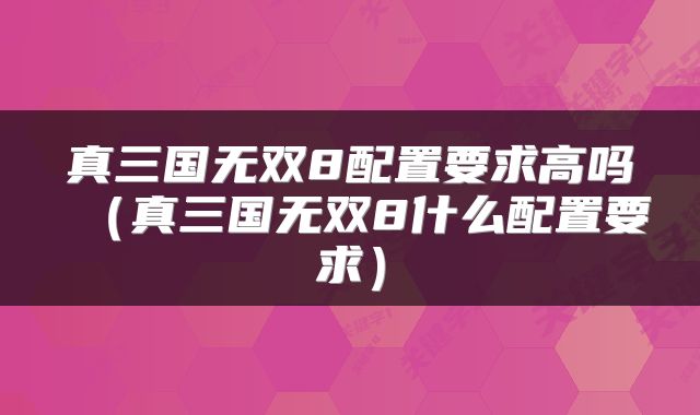 真三国无双8配置要求高吗（真三国无双8什么配置要求）