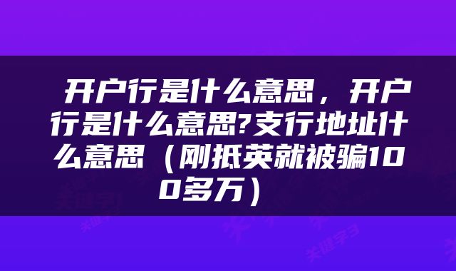  开户行是什么意思，开户行是什么意思?支行地址什么意思（刚抵英就被骗100多万） 