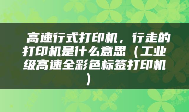  高速行式打印机，行走的打印机是什么意思（工业级高速全彩色标签打印机） 