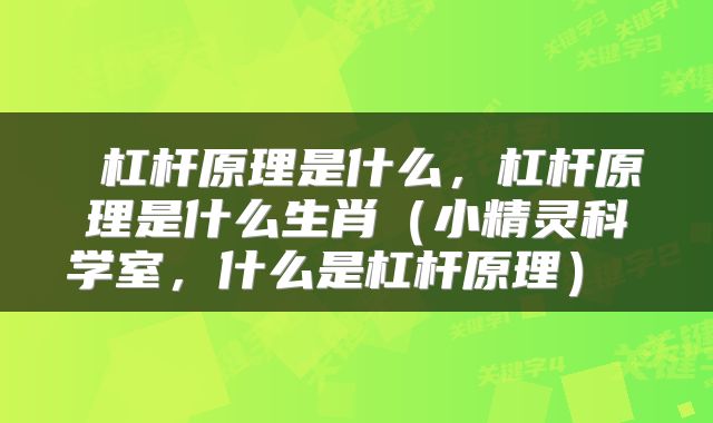  杠杆原理是什么，杠杆原理是什么生肖（小精灵科学室，什么是杠杆原理） 
