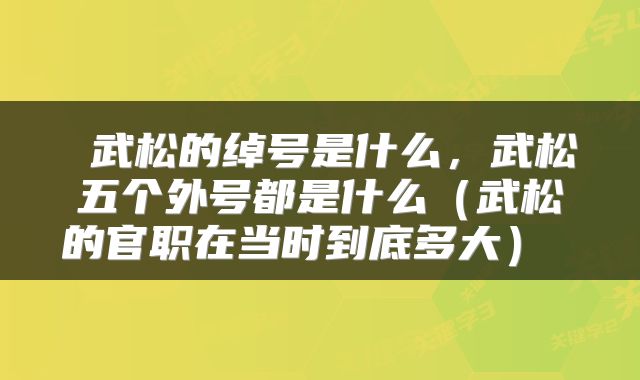  武松的绰号是什么，武松五个外号都是什么（武松的官职在当时到底多大） 
