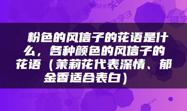  粉色的风信子的花语是什么，各种颜色的风信子的花语（茉莉花代表深情、郁金香适合表白） 