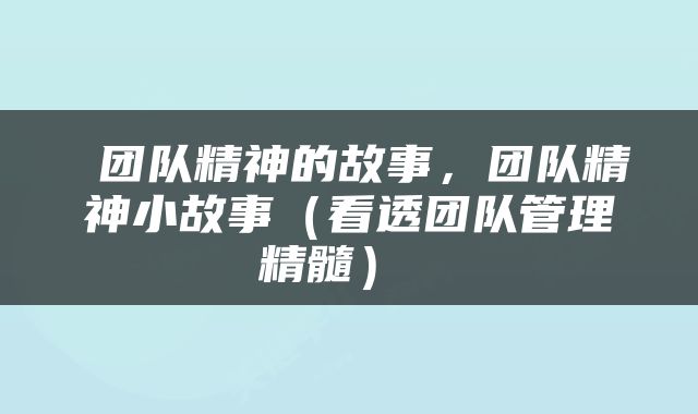 团队精神的故事，团队精神小故事（看透团队管理精髓） 