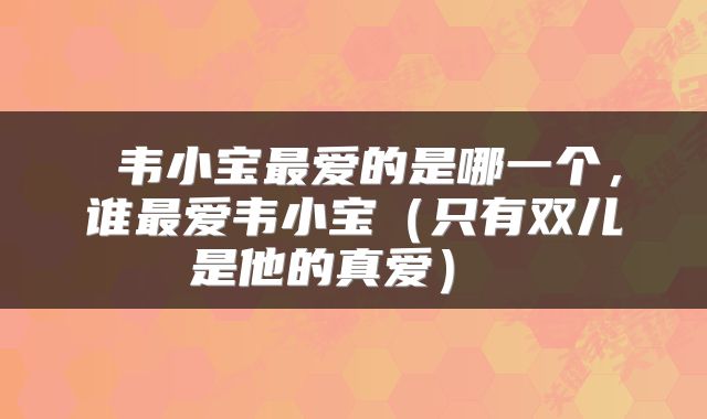  韦小宝最爱的是哪一个，谁最爱韦小宝（只有双儿是他的真爱） 