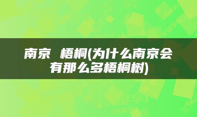 南京 梧桐(为什么南京会有那么多梧桐树)
