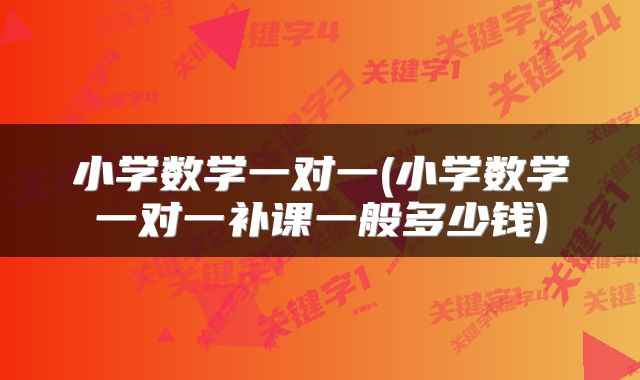 小学数学一对一(小学数学一对一补课一般多少钱)
